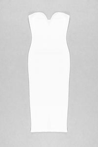 Vestido Bandage Bustier Sem Mangas em Ocre Preto Branco