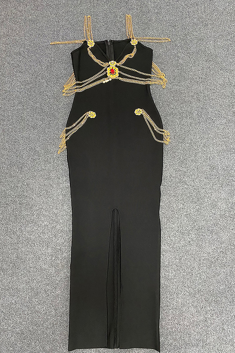 Runway Fashion Spaghetti Chain Maxi Bandage Dress - IULOVER