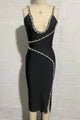 Spaghetti Strap Beaded Midi Dress With Slit In Balck