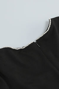 Vestido maxi com gola quadrada cristal manga comprida com recorte dividido