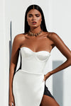Strapless Black White Patchwork Split Bandage Dress - IULOVER