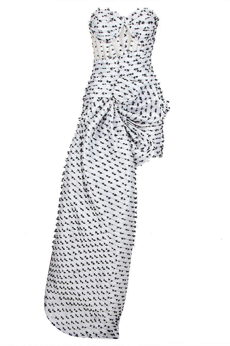 White Strapless Bow Ruffle Skinny Mini Dress