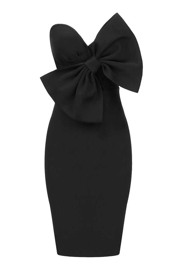 Strapless Designer Bow Tie Mini Bandage Dress In Black White