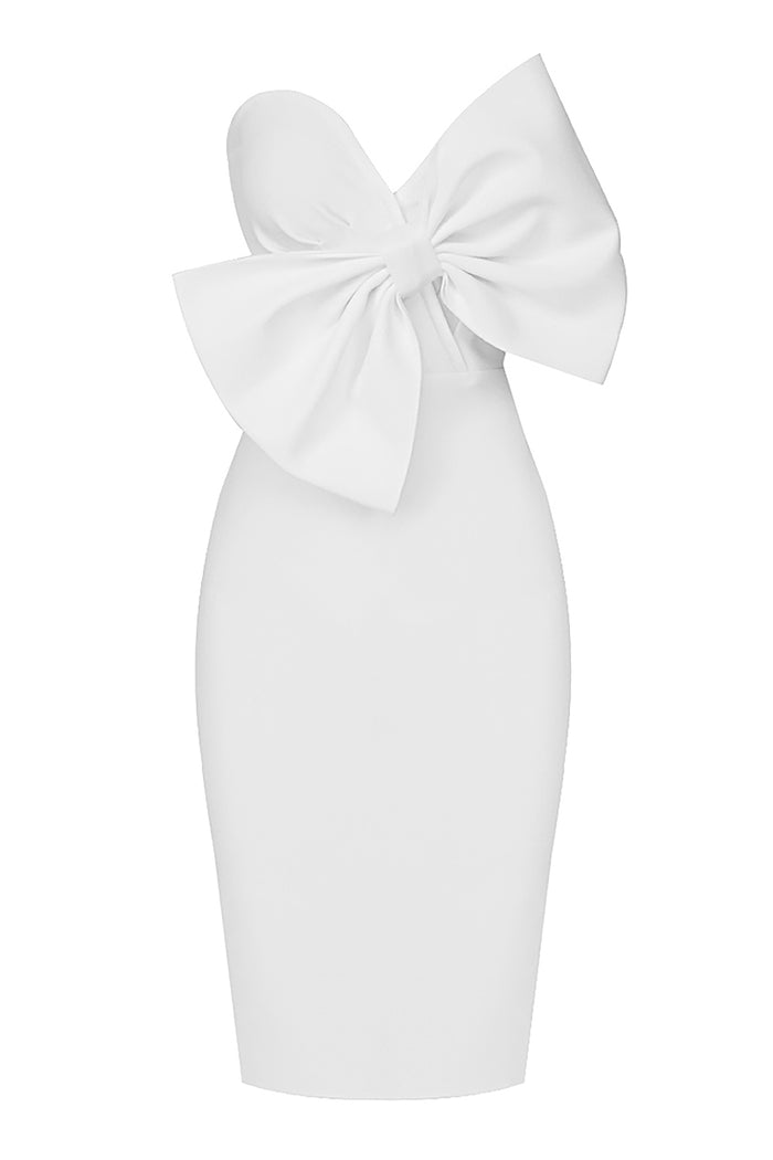 Strapless Designer Bow Tie Mini Bandage Dress In Black White