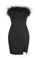 Strapless Feather Trim Slits Mini Dress