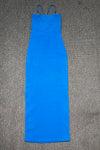 Strappy Blue V-neck Hollow Maxi Bandage Dress - IULOVER