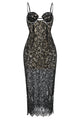 Strappy Fine Lace Maxi Dress W/Crystals in Black