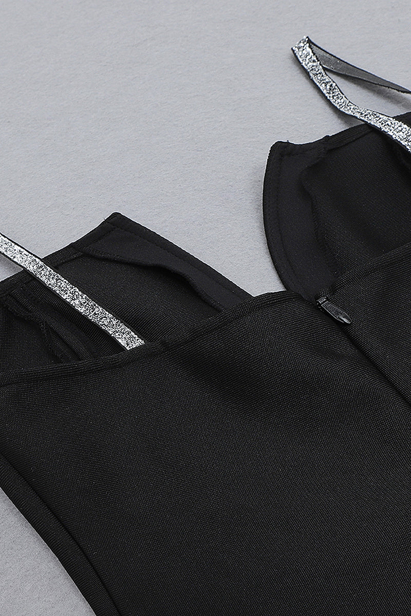 Strappy Glittering Lace-Up Black Bandage Dress