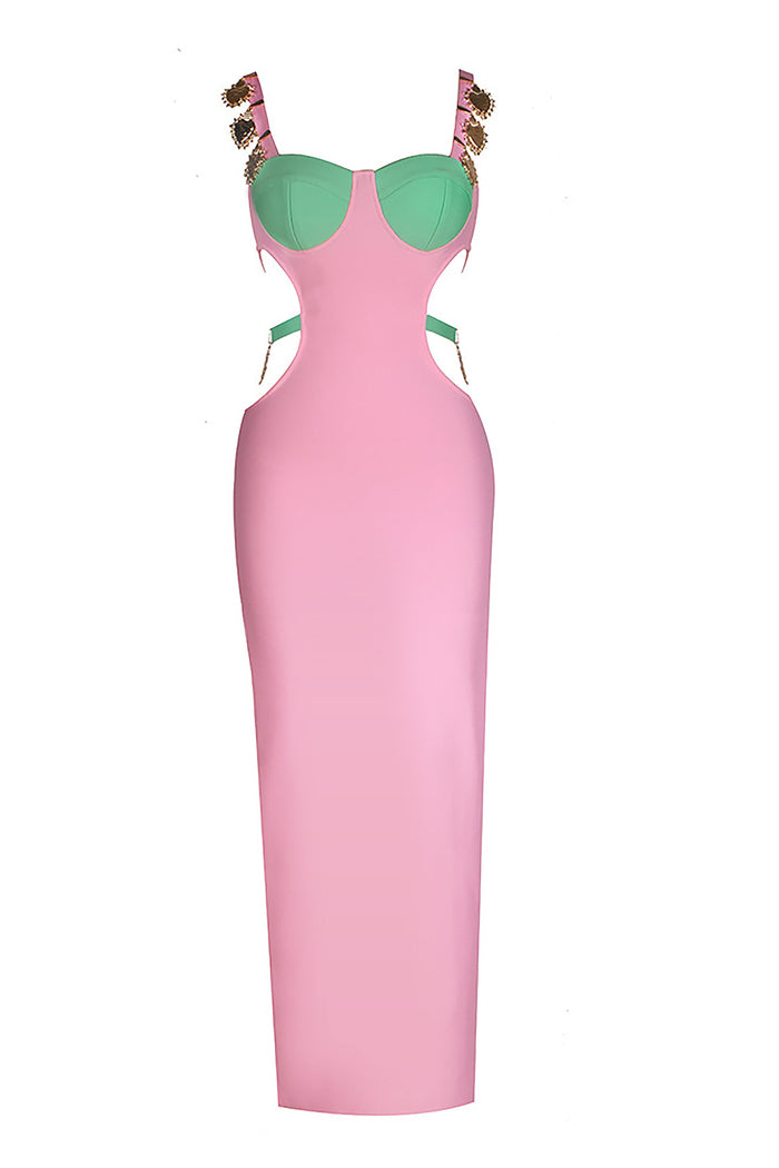 Strappy Metal Trim Cut Out Maxi Bandage Dress IULOVER Strappy Metal Trim Cut Out Maxi Bandage Dress IULOVER