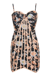 Strappy Print Floral Sleeveless Backless Mini Dress
