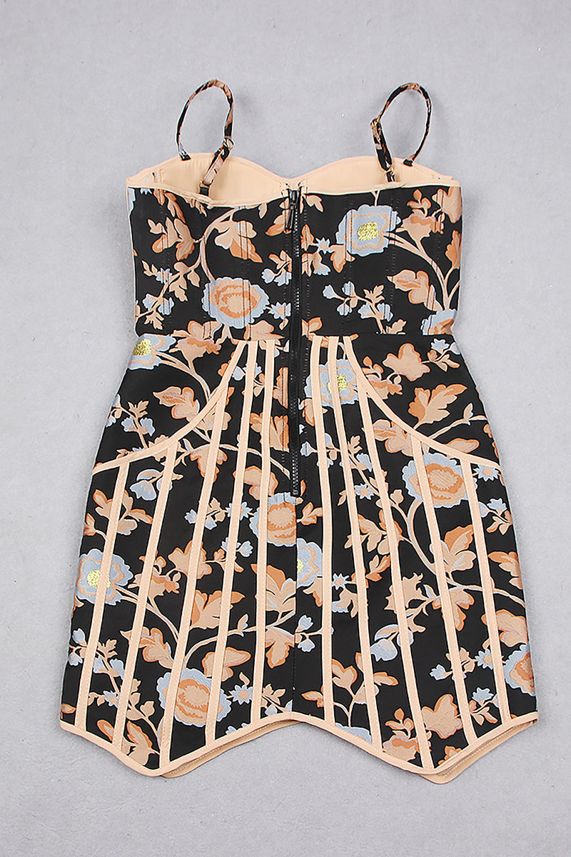 Strappy Print Floral Sleeveless Backless Mini Dress