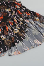 Strappy Printed Ruffles Asymmetrical Lace Dress