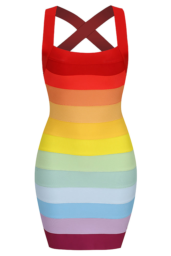 Strappy Rainbow Mini Bandage Dress