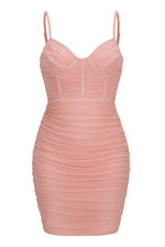 Strappy Ruched Mini Dress In Pink