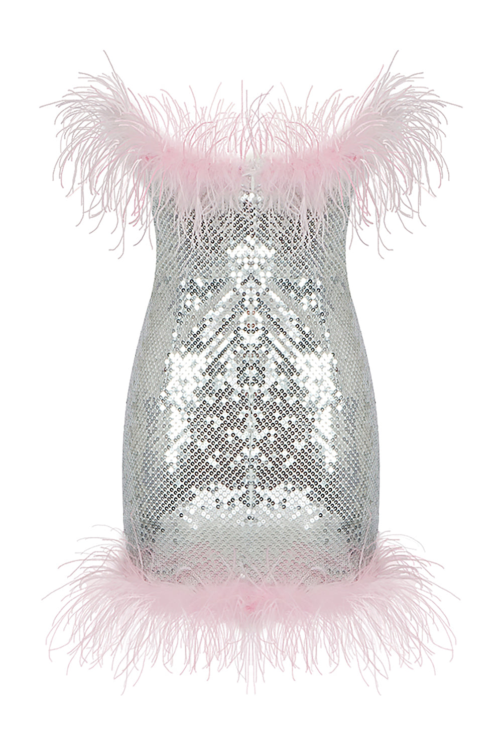Strappy Silver Sparkling Sequin Feather Mini Dress