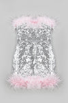 Strappy Silver Sparkling Sequin Feather Mini Dress