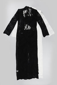 Parte superior branca transparente do espartilho do conjunto do laço de três partes e casaco do espanador e calças de harmonização