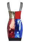 Color Block Sparkle Sequins Mini Bandage Dress - IULOVER