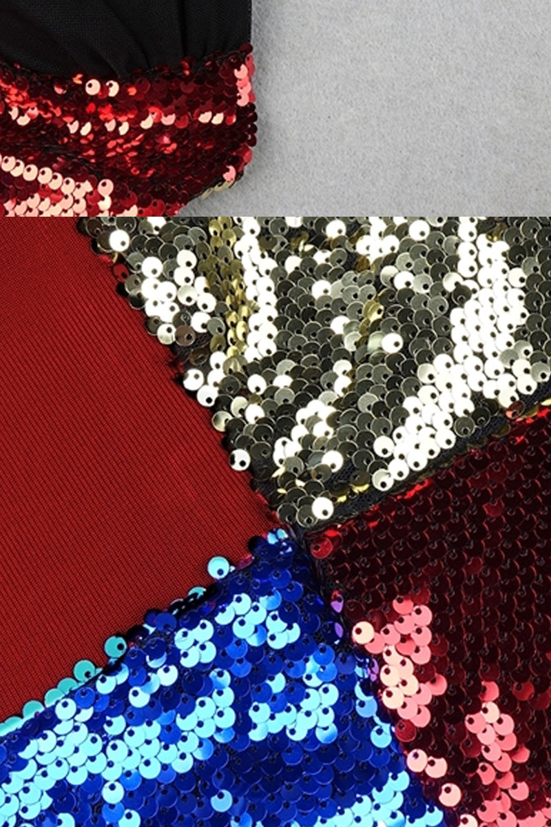 Color Block Sparkle Sequins Mini Bandage Dress - IULOVER