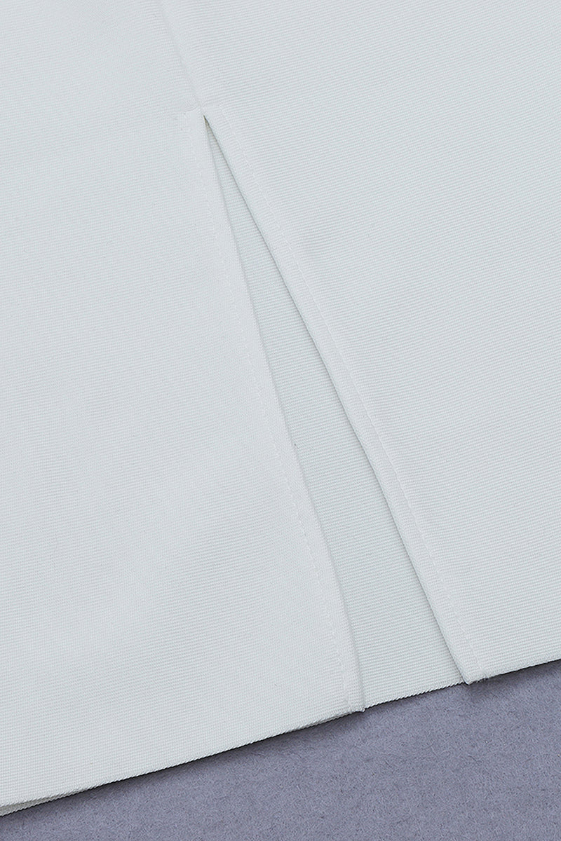 Turtleneck Full Sleeves White Patchkwork Fashion Knee Length Bandage Dress - IULOVER