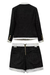 Tweed Two-Piece Sets V-Neck Jacket And Gold Button Shorts