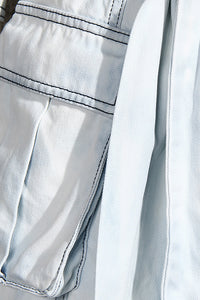 Conjunto de duas peças terno jeans lavado camisa longa e conjunto de saia com cadarço de cintura alta