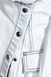 Conjunto de dos piezas Traje de mezclilla lavada Conjunto de camisa larga y falda con cordones de cintura alta