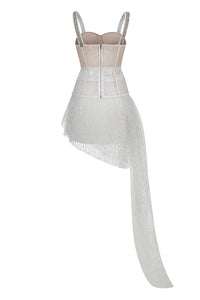 Mini vestido de lantejoulas de luxo sem alças com contas de duas peças