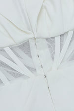 V Neck Lace Mesh White Long Sleeve Mini Dress - IULOVER