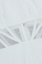 V Neck Lace Mesh White Long Sleeve Mini Dress - IULOVER