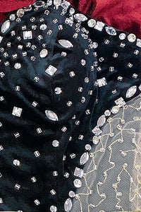 Vestido Maxi Veludo Irregular em Malha Cristal Sem Alças