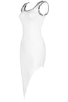White Asymmetric Chain Embellished Bandage Dress