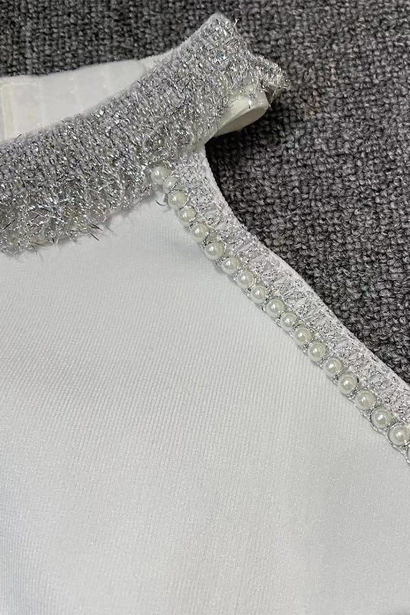 White Backless Sequins Beading Bandage Dress