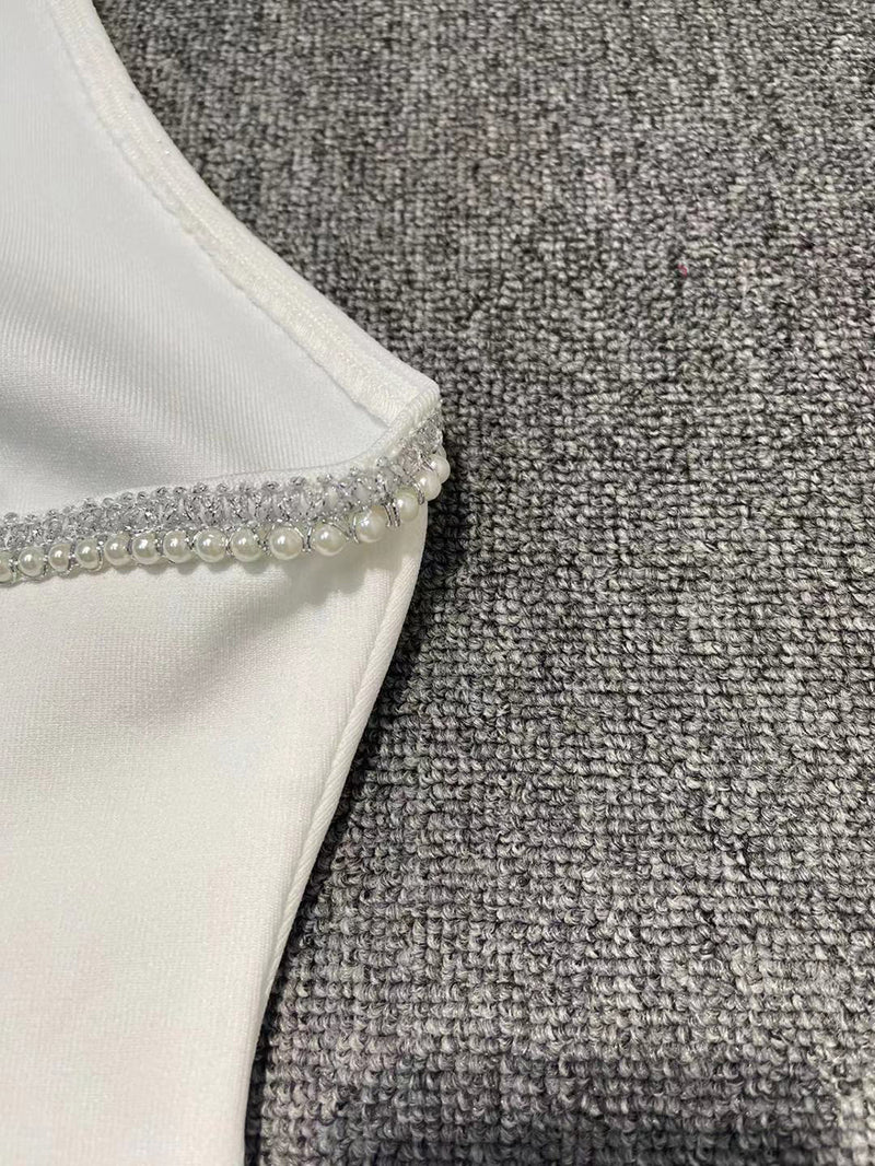 White Backless Sequins Beading Bandage Dress
