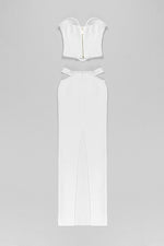 Strapless Short Top High Waist Long Skirt Two Piece Bandage Set In Black White
