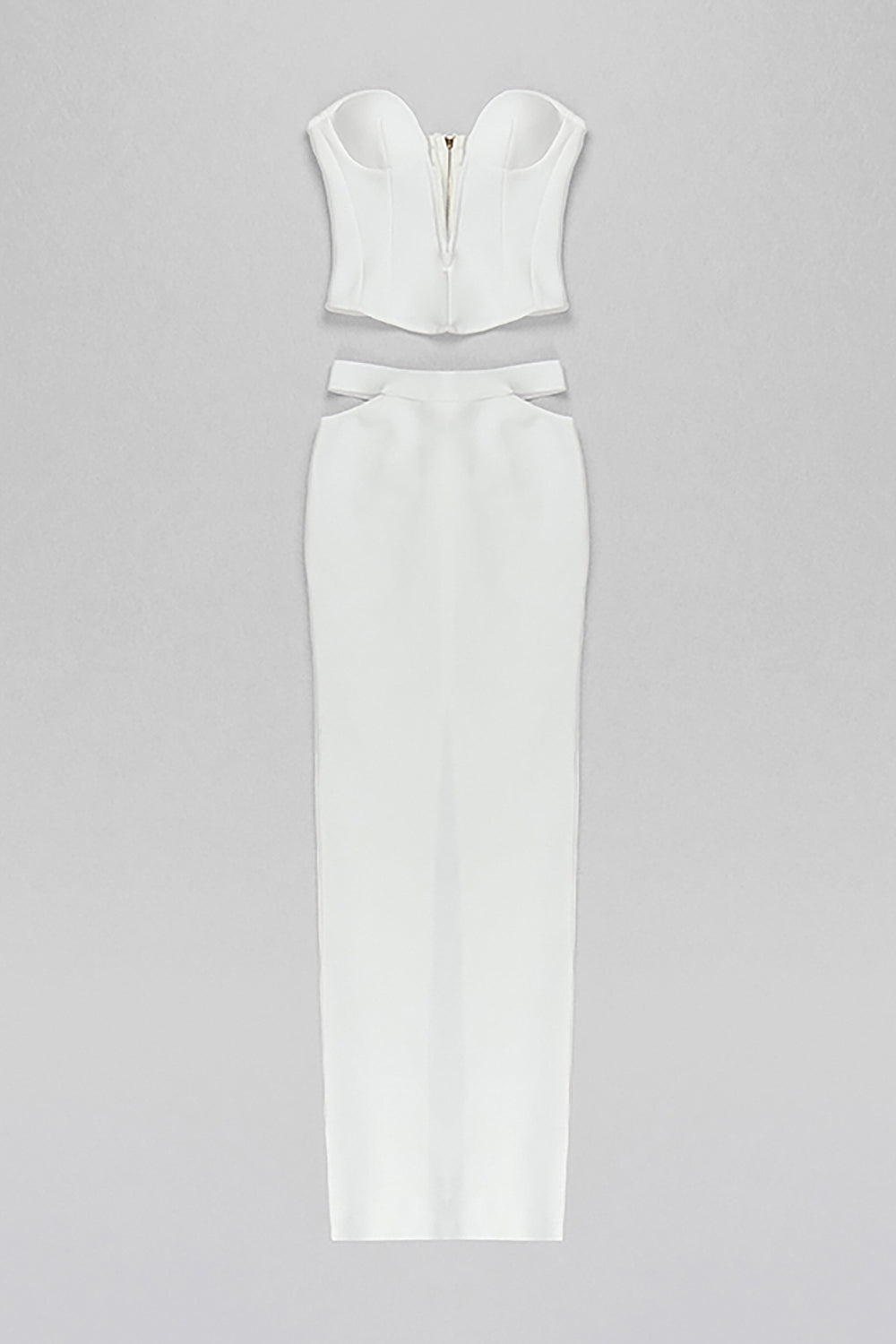 Top curto sem alças de cintura alta saia longa bandagem de duas peças definida em preto e branco