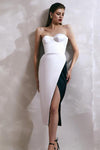 White Black Off The Shoulder Slit Midi Bandage Dress - IULOVER