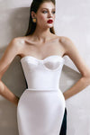 White Black Off The Shoulder Slit Midi Bandage Dress