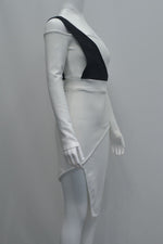 White Card Shoulder Long Sleeve Bandage Dress