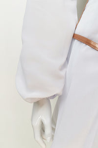 White Chiffon Two Piece Suit Waist Puff Sleeve Dress - IULOVER