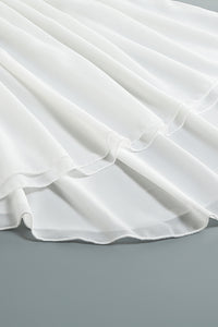 Conjunto de duas peças de vestido blazer de manga comprida com decote em V branco de chiffon branco