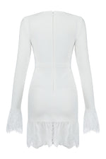 White Long Sleeve Lace Tassel Bodycon Bandage Dress - IULOVER