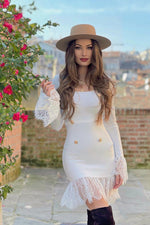 White Long Sleeve Lace Tassel Bodycon Bandage Dress