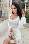 White Long Sleeve Lace Tassel Bodycon Bandage Dress