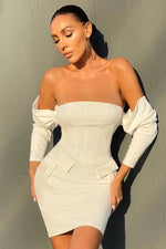 White Off Shoulde Long Sleeve Pocket Bandage Dress - IULOVER