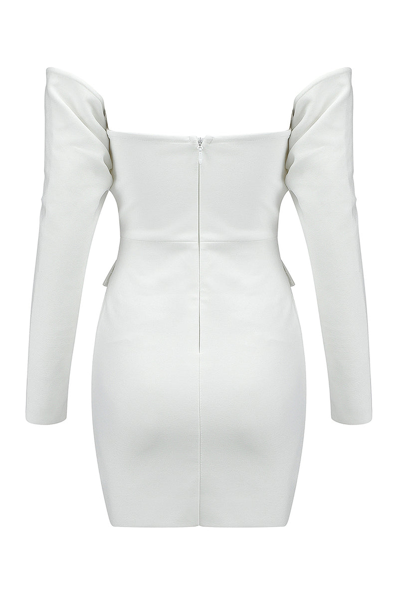 White Off Shoulde Long Sleeve Pocket Bandage Dress