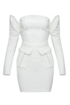 White Off Shoulde Long Sleeve Pocket Bandage Dress
