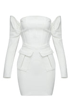 White Off Shoulde Long Sleeve Pocket Bandage Dress - IULOVER