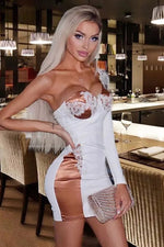 White One-Shoulder Long Sleeved Lace Bodycon Bandage Dress