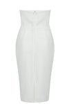 White Strapless Pleated Knee Length Bandage Dress